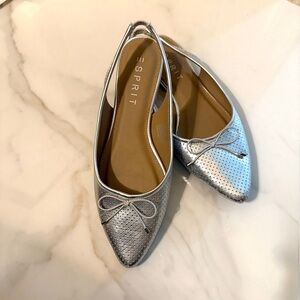Esprit Metallic Silver Flats with Bow Detail